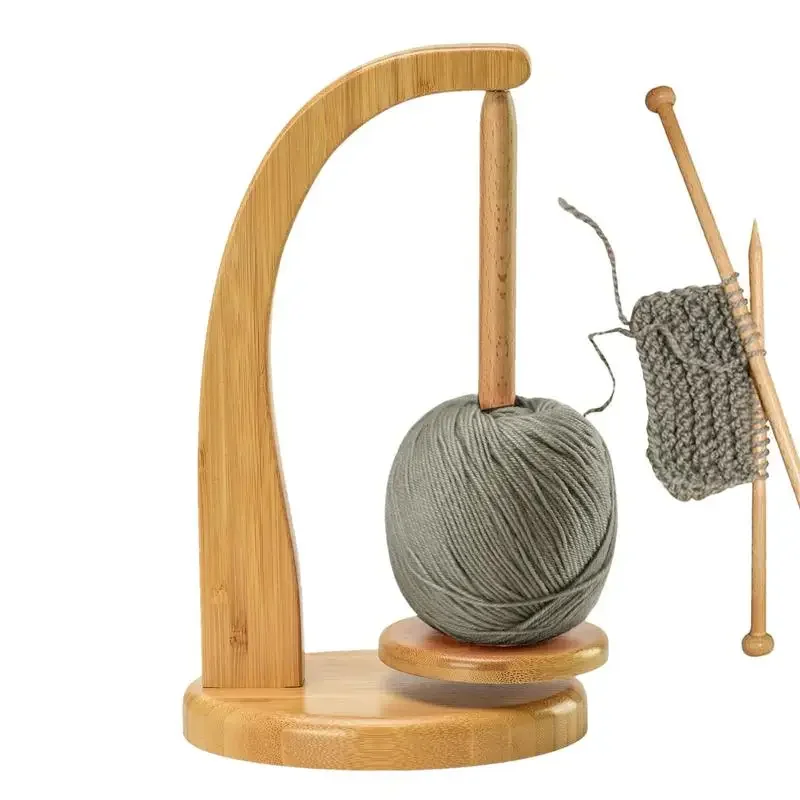Wooden Yarn Holder Spinning Knitting Tools Crochet Yarn Holder Rotating Magnetic Thread Spool Wool Ball Winder Rotation Spinner