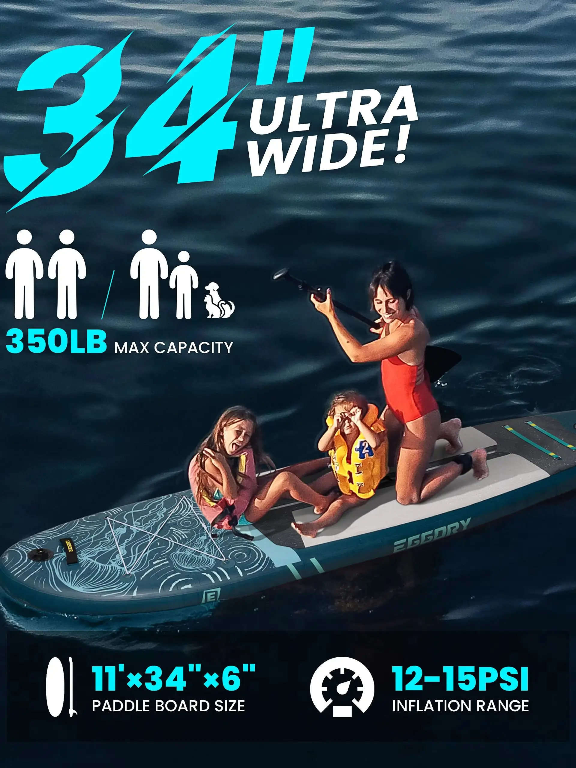 SUP aufblasbares Paddleboard, Outdoor-Wasserstation-Board, 11 Fuß, dunkles Quallenmuster, 335 x 86 x 15 cm, maximale Tragfähigkeit 350 Pfund, leicht zu transportieren, geeignet für Anfänger,