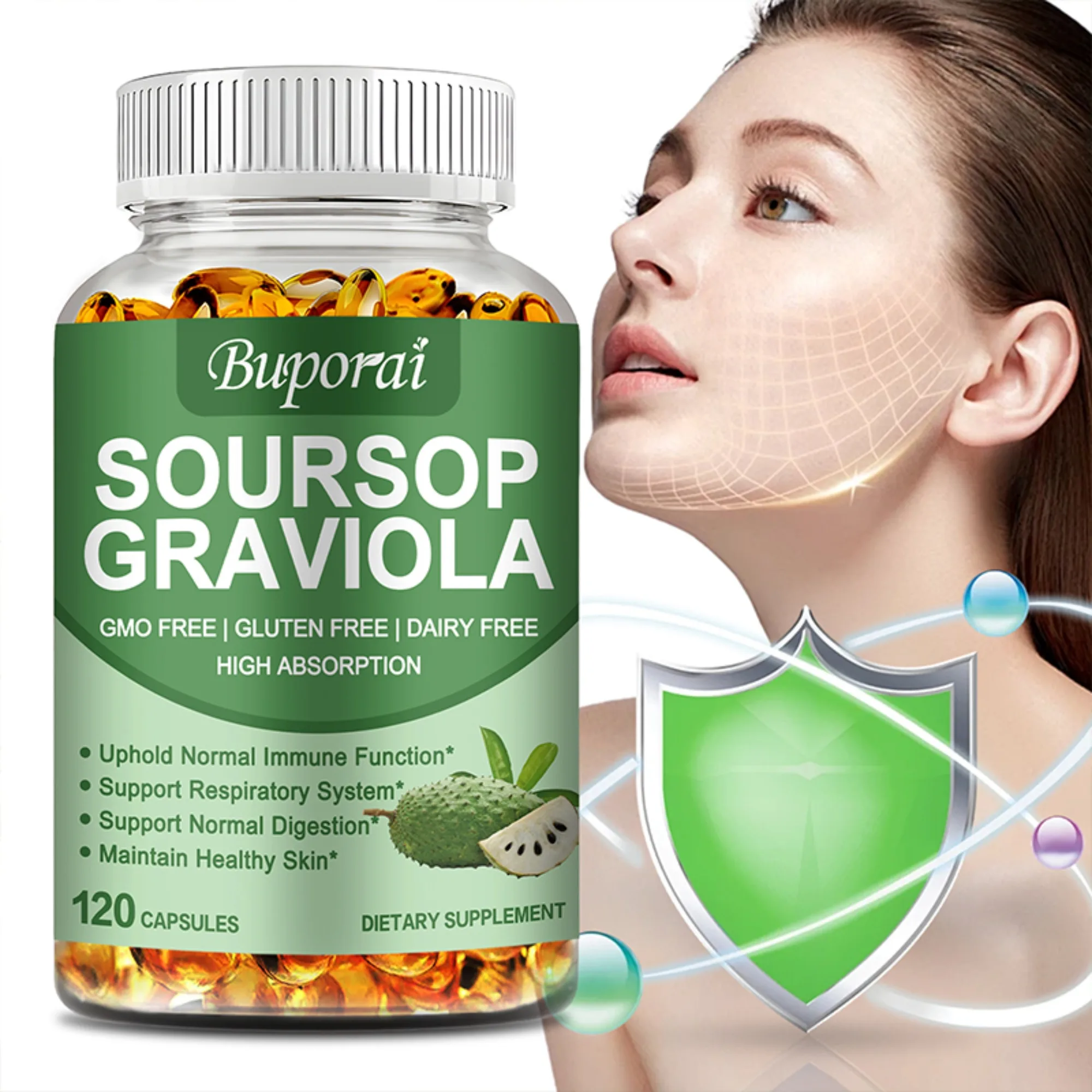 

Soursop Graviola - Immune Enhancement Promote Digestion & Cellular Health, Improve Mood and Relieve Stress - 120 Capsules
