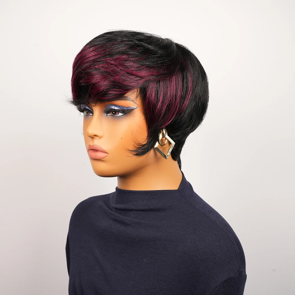 خصلات الشعر المستعار الإنسان القصير 6 في عابث قطع الباروكات شعر الإنسان غلويليس شعر مستعار الطبقات Hd الدانتيل الباروكات الأحمر يسلط الضوء على جاهزة لارتداء شعر مستعار بورجوندي #2