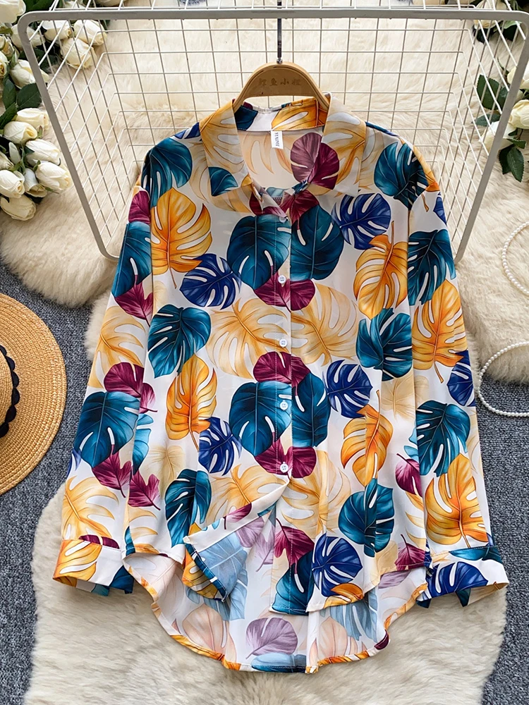 

Women's Shirt Summer spring Beach Vacation Style Print Breathable Versatile Loose Cardigan Versatile Female Top Blouse BL401