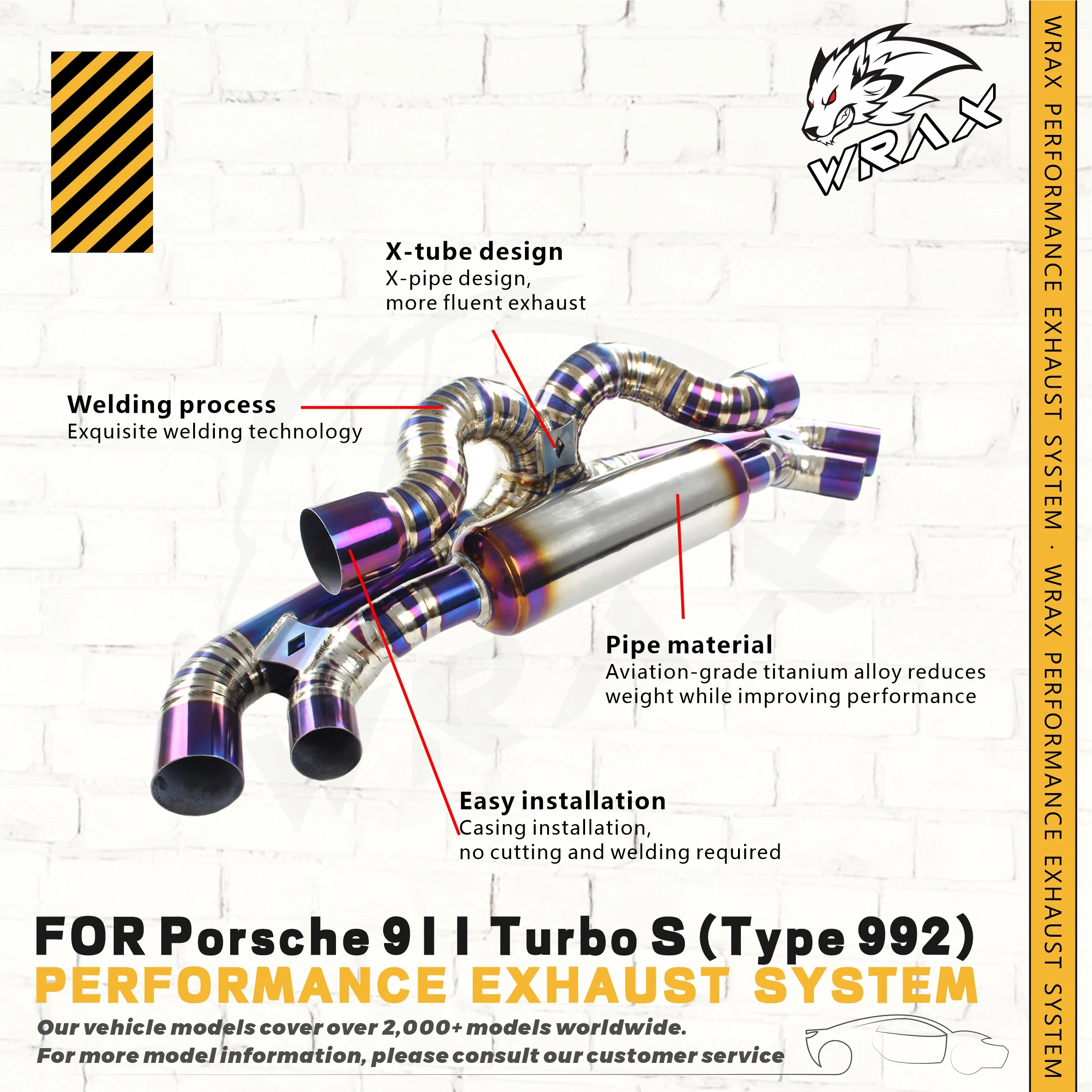 

Автомобильная выхлопная система WRAX для Porsche 911 Turbo S (тип 992) -Ti Catback с глушителем и без клапанов