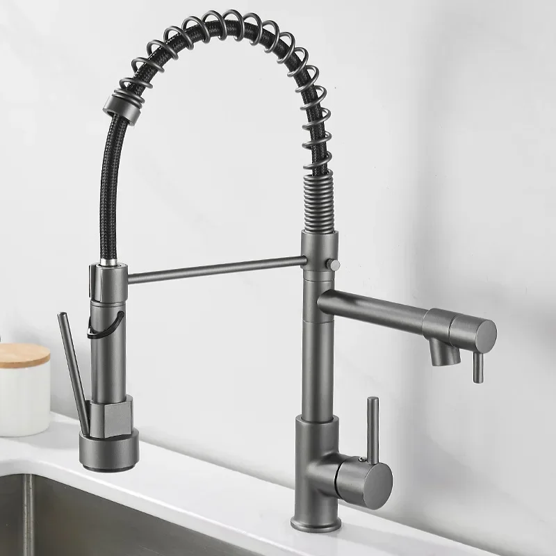 

Brass kitchen sink faucet 360 degree rotating spring faucet Single handle cold and hot mixed water tap