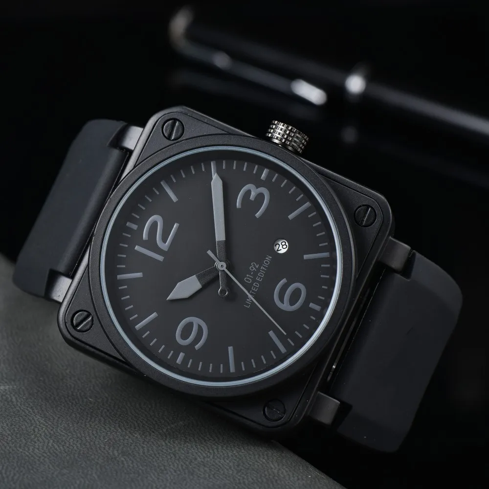 BR01-92 Bell & Ross Brand Men Automatic Mechanical Watch Silica Gel Black Ross Rubber 46mm AAA Clock Large Dial Men For Watches