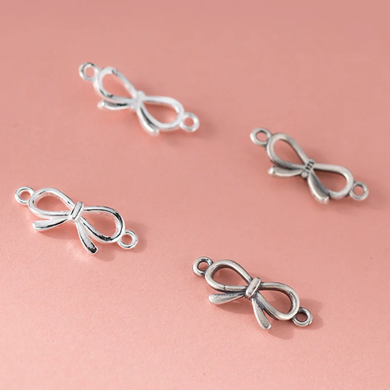 

1pc 925 Sterling Silver Double Hooks Bow Charm Conenctors 20x8mm DIY Necklace Bracelets 2 Holes Pendants DIY Jewelry Accessories