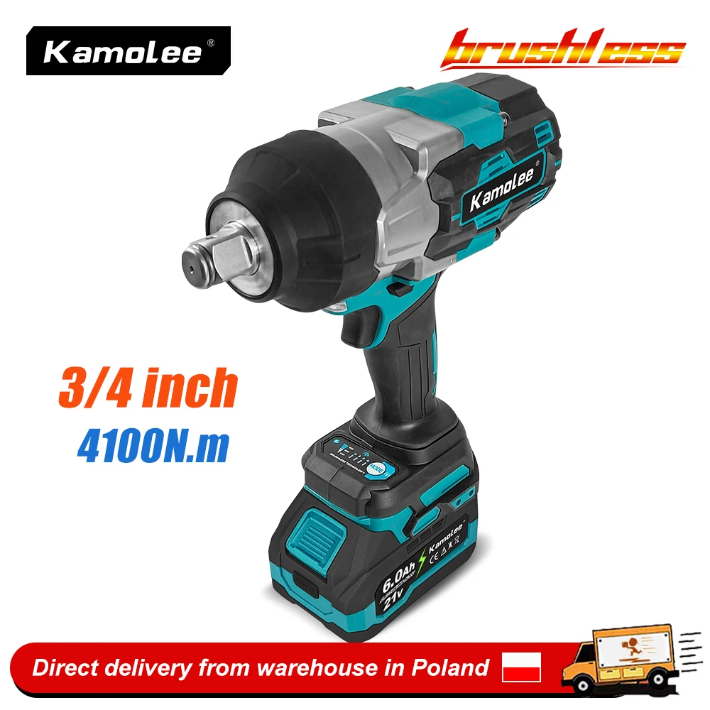 Kamolee 3/4 Zoll 4100NM Bürstenloser Elektrischer Schlagschrauber Kabelloser Schlagschrauber Handwerkzeug für 18V/21V Akku