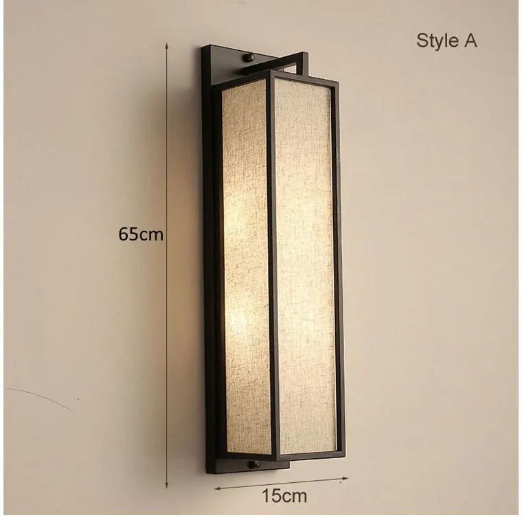 New Chinese Style Wall Lamp Simple Living Room Bedroom Bedside Lamp Villa Stairs Corridor Iron Art Linen Cloth Cover Wall Light