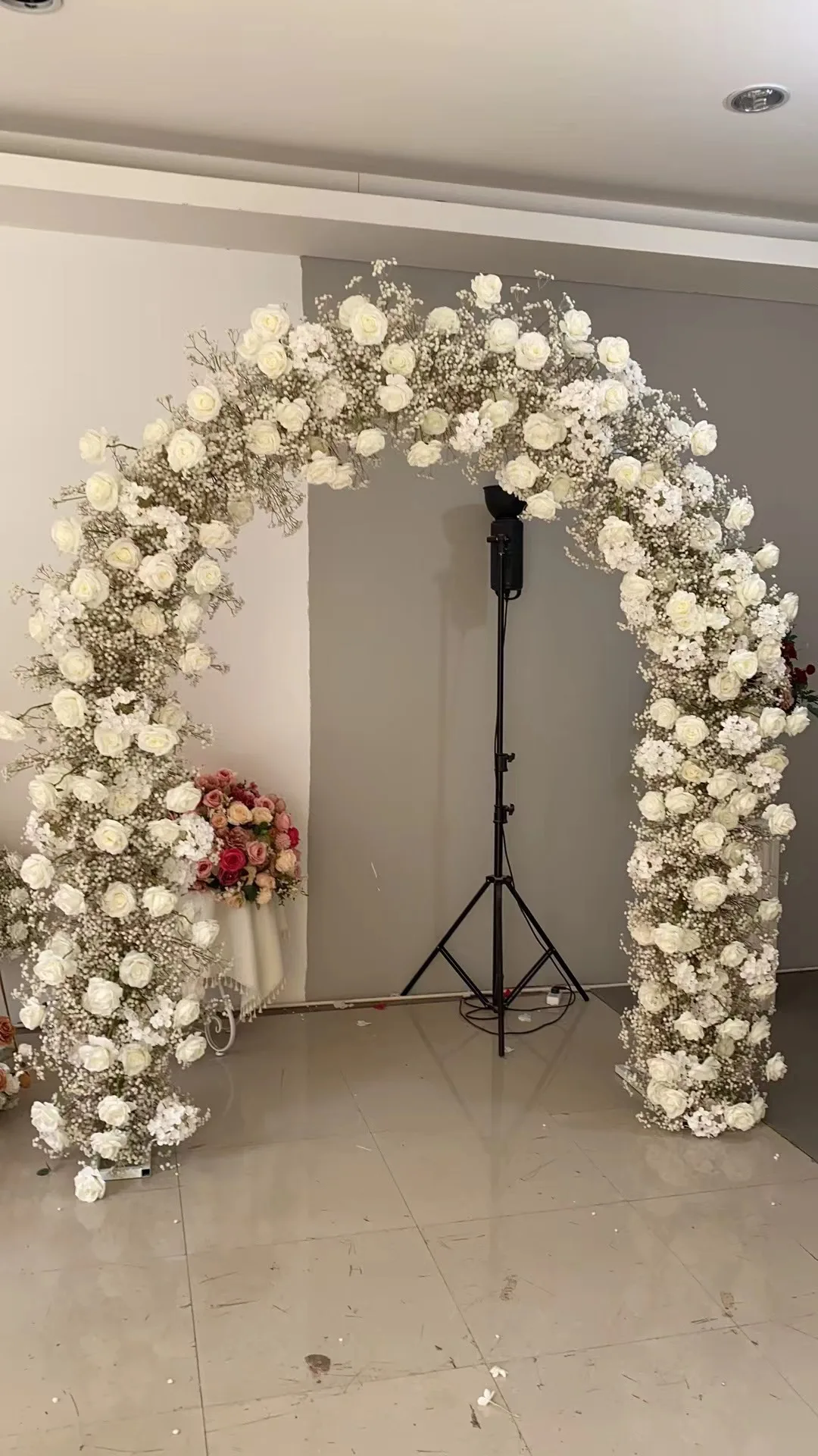 240 cm U-förmiger künstlicher Gypsophila-Rosenbogen für Hochzeitsfeier, Empfangstür, Bankettsaal, Bühnenhintergrund, Blumendekoration – Detail 1