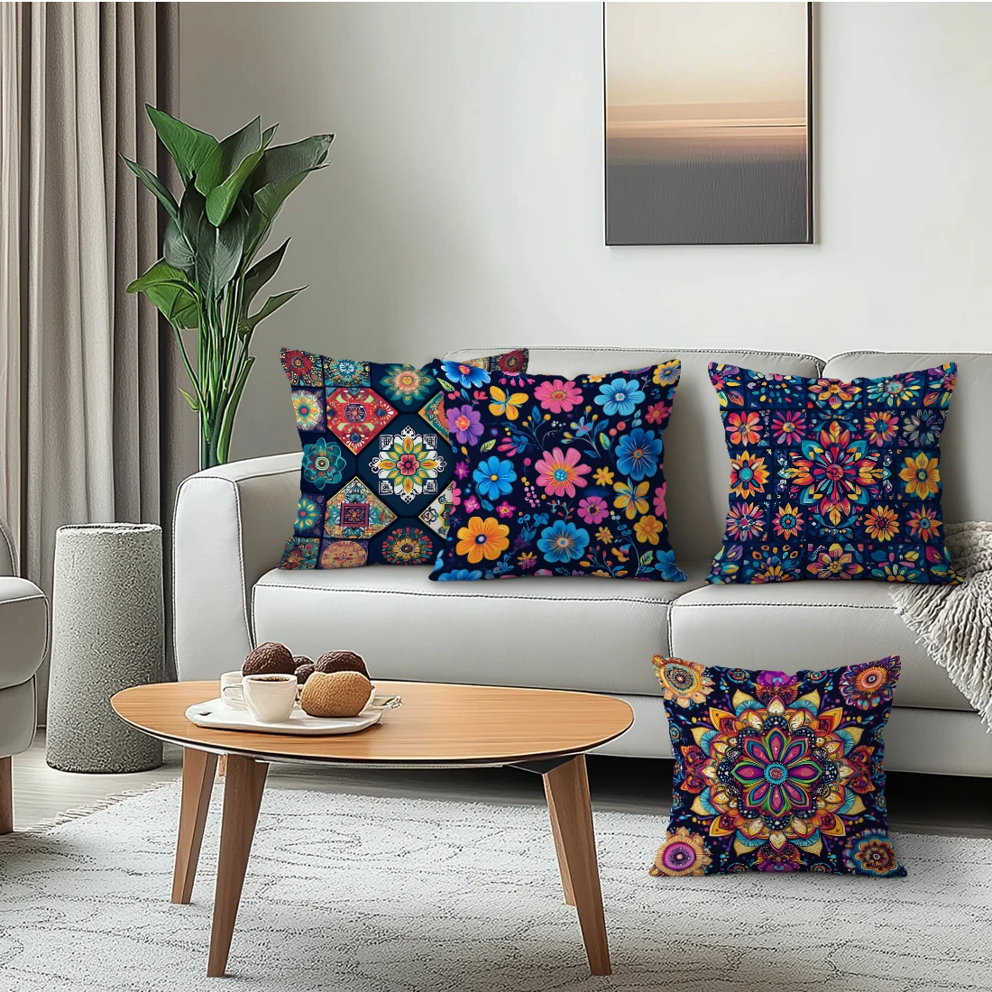 Bright colorful flowers Cushions Pillowcase Polyester Cushion Cover Throw Pillow Pillowcover Home Car Sofa Decor
