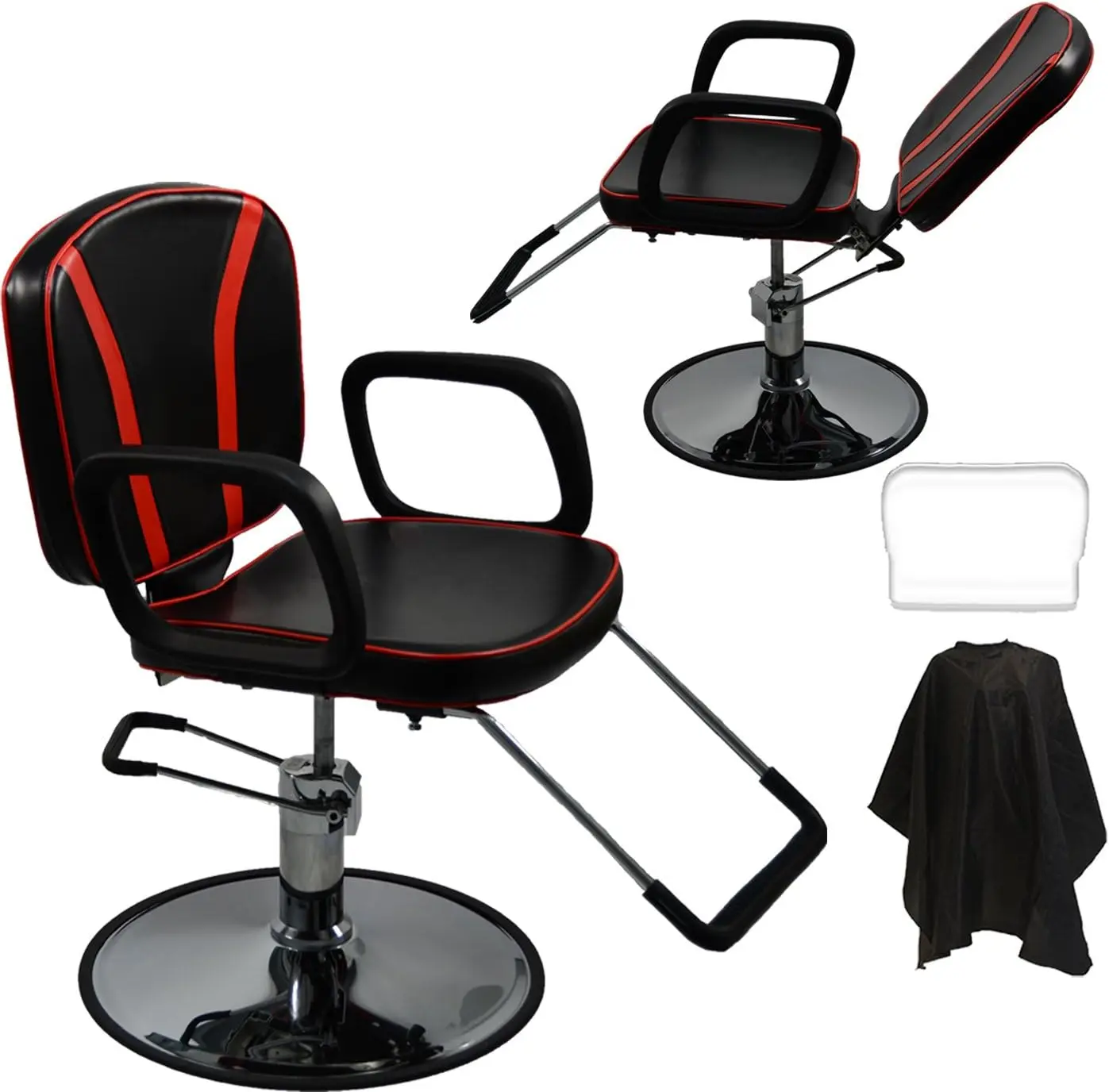 Black & Red Reclining Hydraulic All Purpose Cutting & Shampoo Barber Salon ChairPolyurethane Arms Durability and Ease