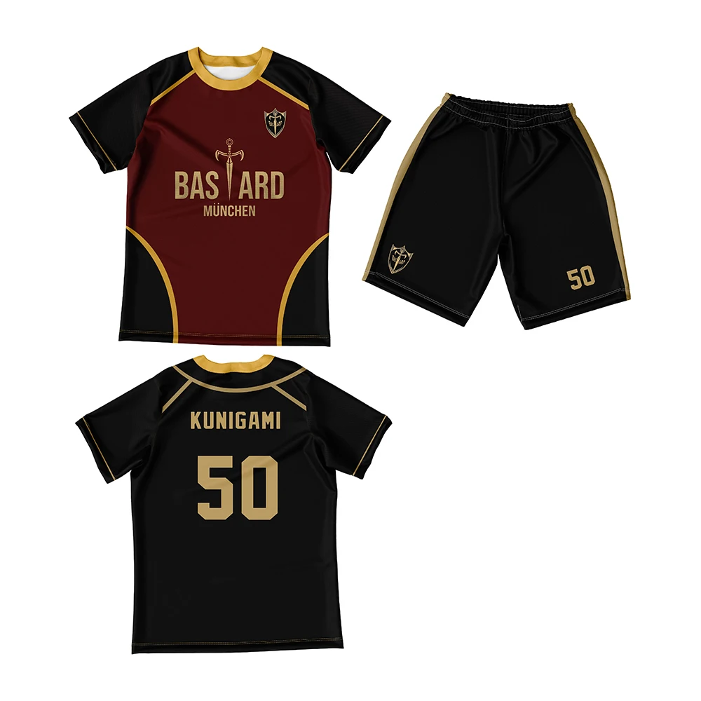 Jersey Futsal Football Motif VL Replika Blue Lock Anime Bastard Munchen Summer Men Women T-shirt +Short 2pc set suit