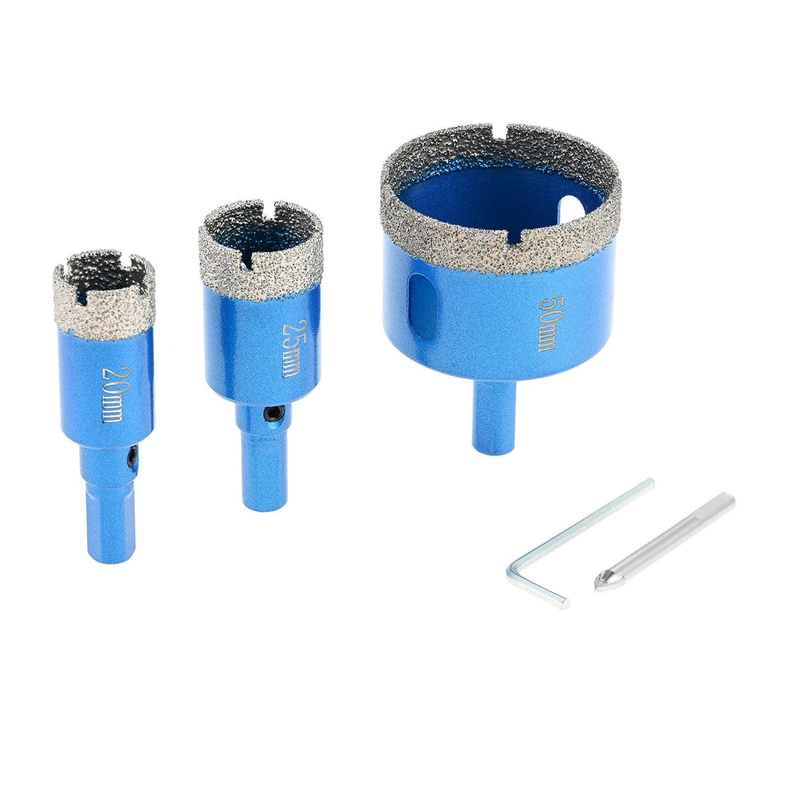 

3Pcs Diamond Hole Saw Drill Bits Tool Set (3/8" Hex Shank) for Tile Ceramic Marble Granite Glass 3/4" (20mm) 1" (25mm) 2" (50mm)