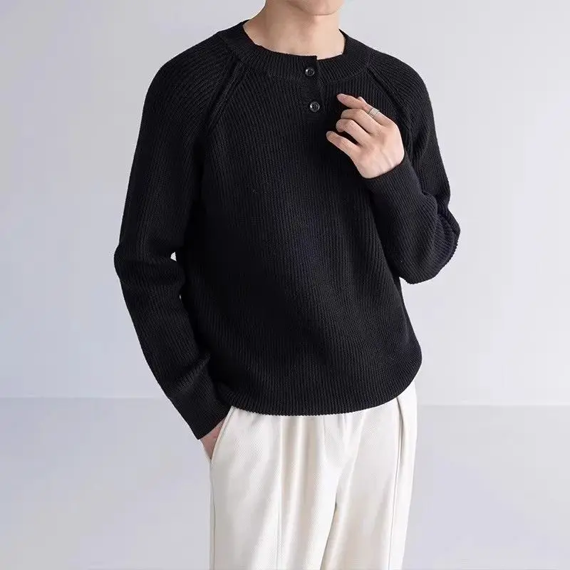 

Autumn Winter Tops Men Casual Loose Flow Buttons Warm Knitted Sweaters