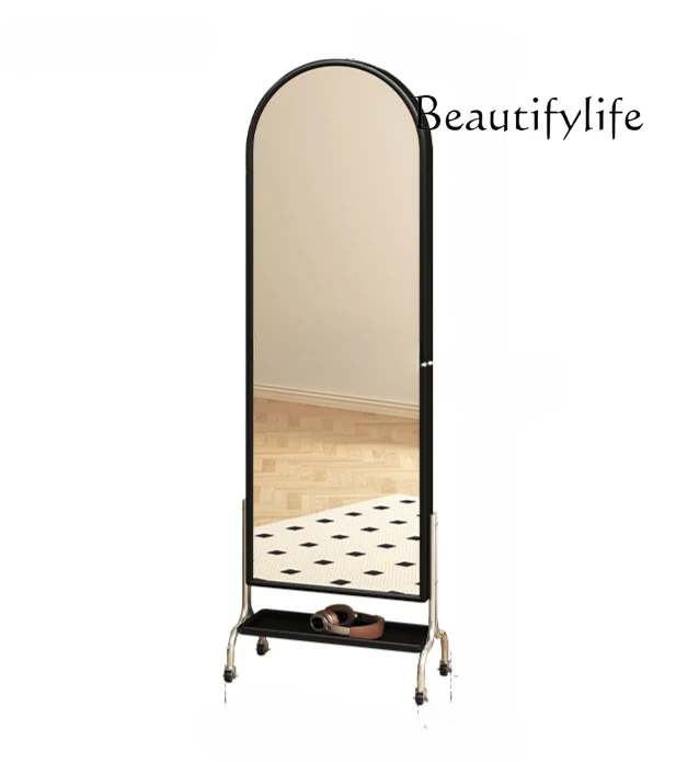 

Solid Wood Removable Full-Length Mirror Floor Magazine Rack Dressing Mirror Rotating Black Retro French Fitting