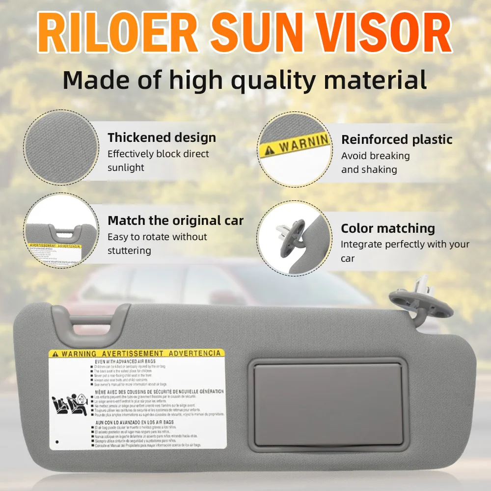 รถด้านหน้าซ้าย/ขวา Sun Visor แผง Sunvisor พร้อมกระจกสําหรับ Toyota Highlander 2014 2015 2016 2017 2018 2019 สีเทา Beige