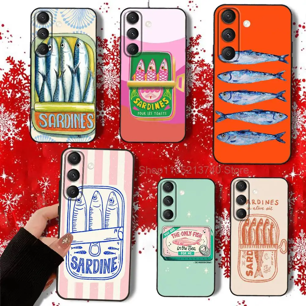 

Fish S-Sardines-es Art Phone Case For Samsung S22,S24,S20,S25,S23,S30,S21,Ultra,Plus,Fe,Lite 4G,5G Black Soft Cover