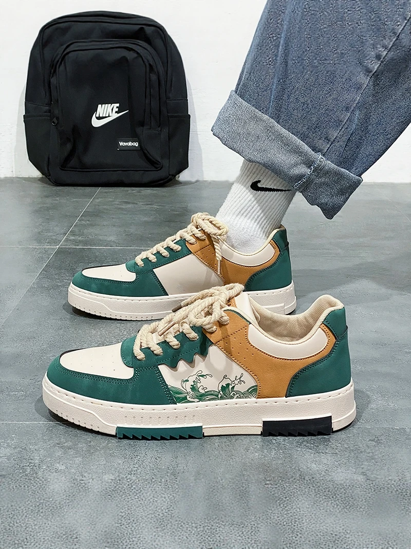 Men's Casual Low-Top Thick-Heeled Shoes Fashionable Spring Autumn Wear for Young Adults Sports Leisure Flat Shoes