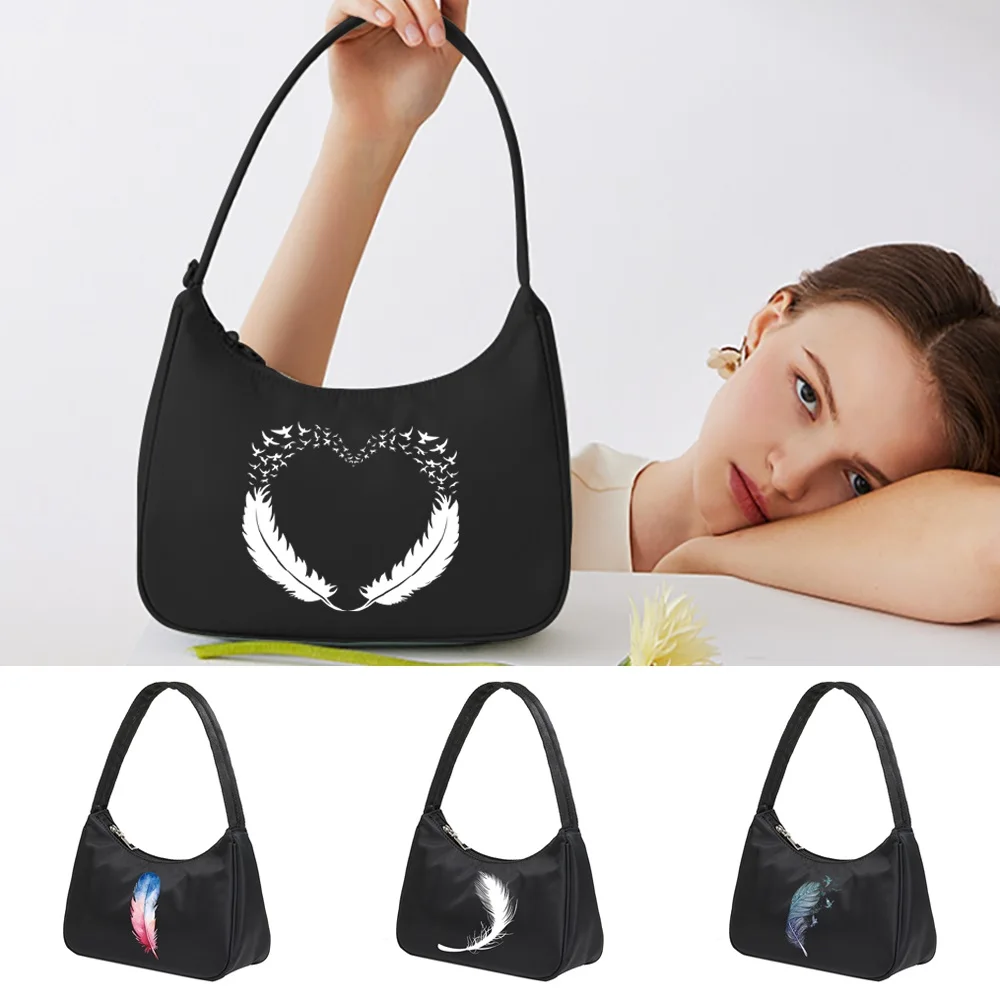 

Fashion Underarm Bags Ladies Shoulder Bags 2022New Casual Handbag Purses Harajuku Shoulder Hobo Bags Organizer Feather Print