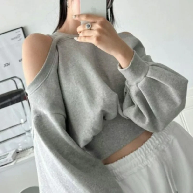 Chic Otoño Invierno Anti-envejecimiento Diseño Retro Casual Largo Sve Color Puro Sudadera con capucha Mujer Faion Tubo Recto Ajuste Corea...