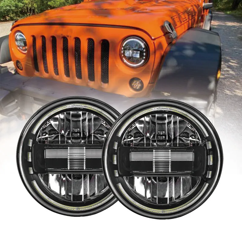 

Round 7 Inch LED Headlights DRL Hi/Lo Beam 60W 30W Halo Angel Eye For Hummer H1 H2 Niva Motorcycle Lada Offroad 4x4 UAZ 12V 24V