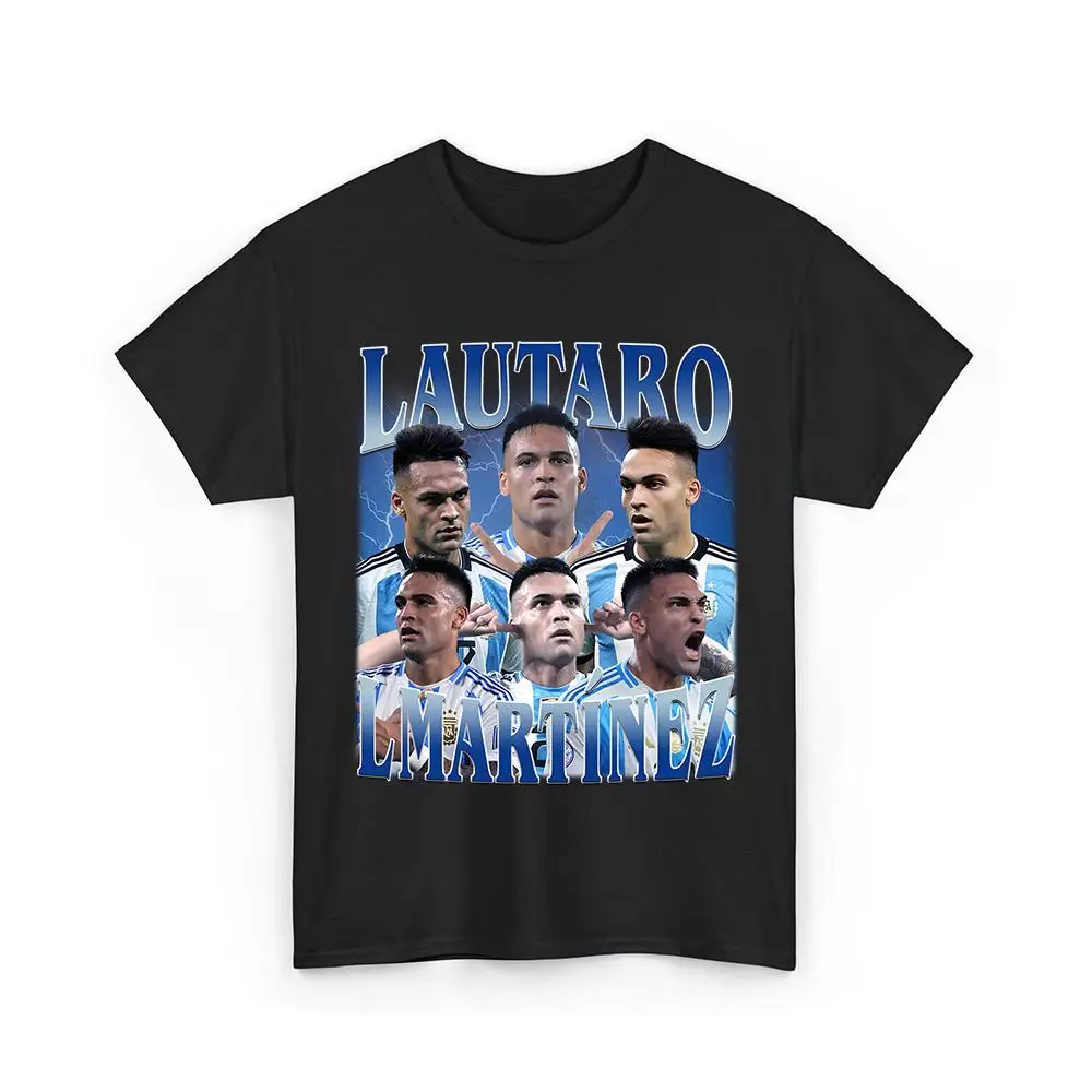 Lautaro Martinez Vintage 90s Multi Faces Graphic T Shirt Argentina National Football Team Retro Portrait Print Unisex