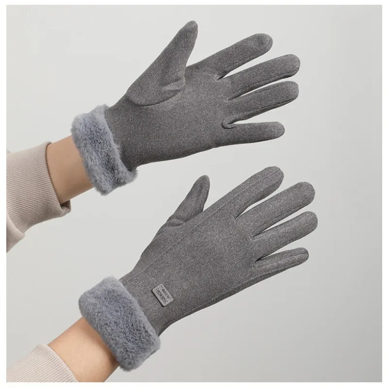 Gants chauds pour femmes, à la mode et mignons, doublés de polaire brodés, épais, résistants au froid, pour écran tactile de cyclisme