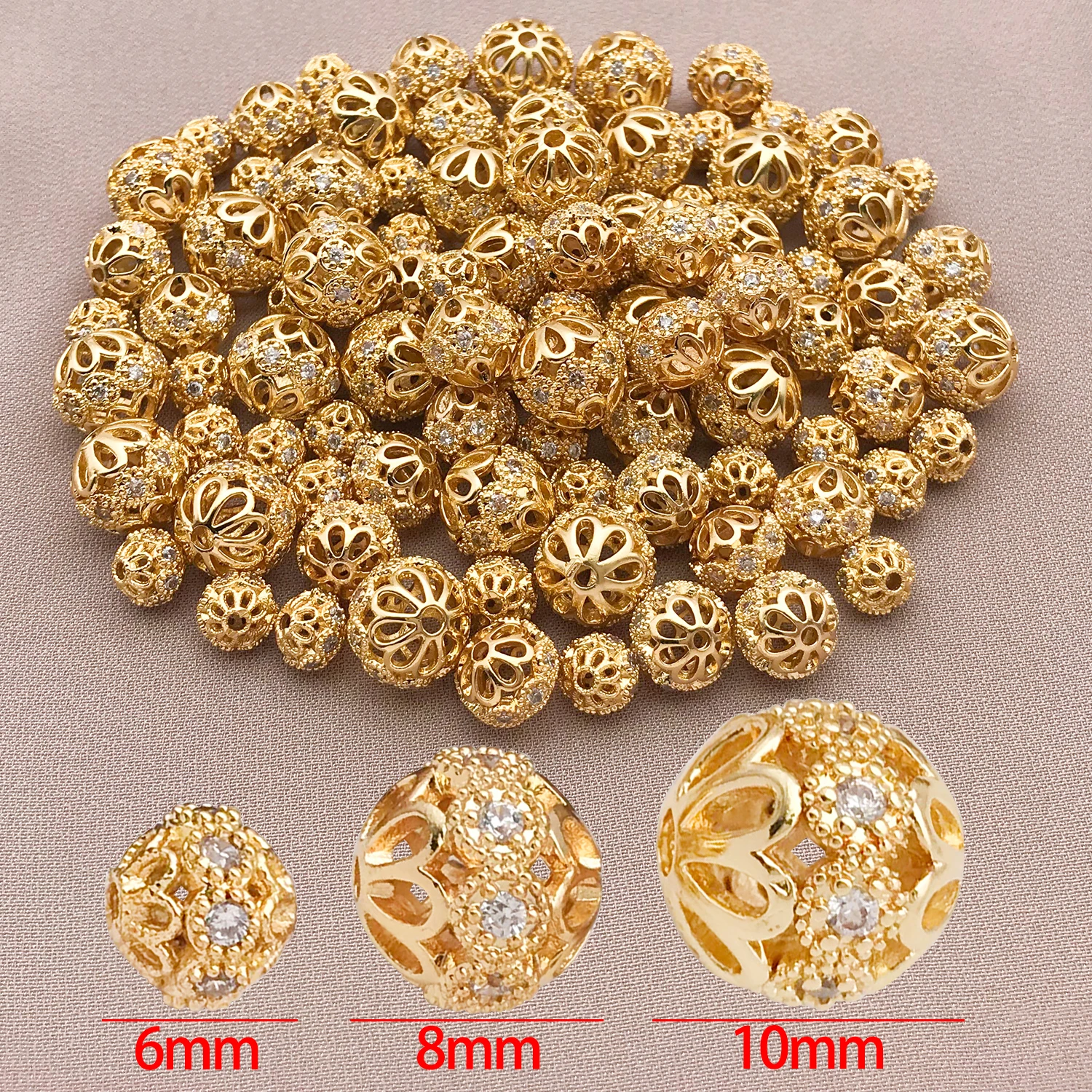 2/4/6pcs/lot 2025 NEW Shining brightly 6/8/10mm 18K Gold-plated High Quality Brass Zircon Bracelets Jewelry Making  Accessories