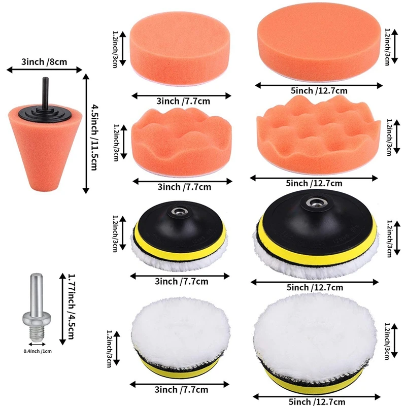 16 Pack Car Polishing Sponge Kits Polishing Pads Sponge Buffing Pads Waxing Pads Polishing Pads Set With Drill Adapter