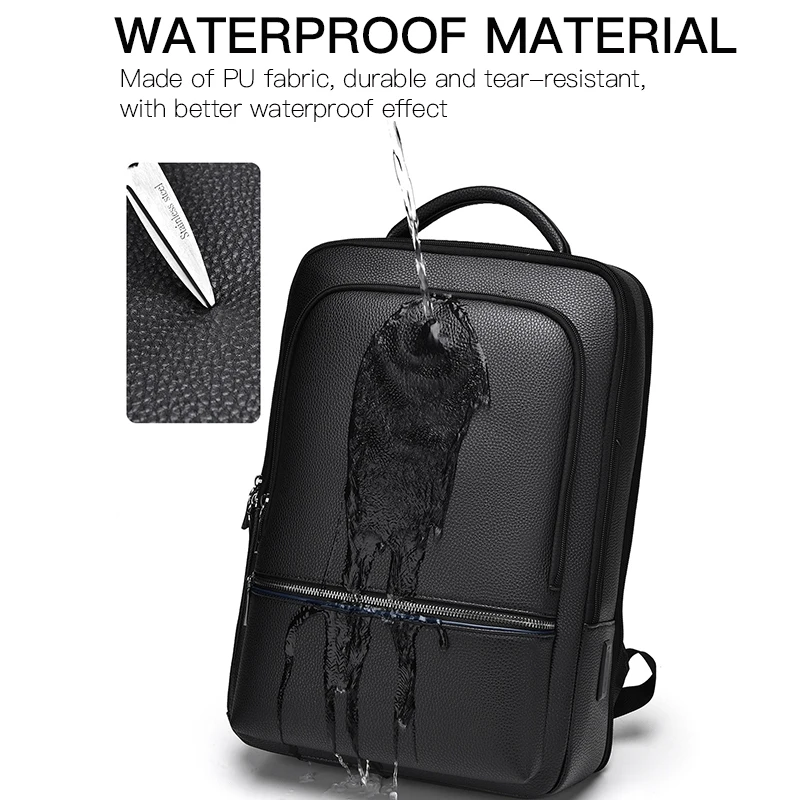 Backpack Men PU Leather Waterproof Backpacks Business Casual 16 Inch Compartment Laptop Bag Stylish Minimalistic Unisex Backpack