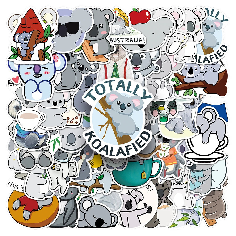 10/30/50pcs mignon gris Koala animaux autocollants Kawaii dessin animé décalcomanies décoration papeterie téléphone cahier bagages autocollant en gros