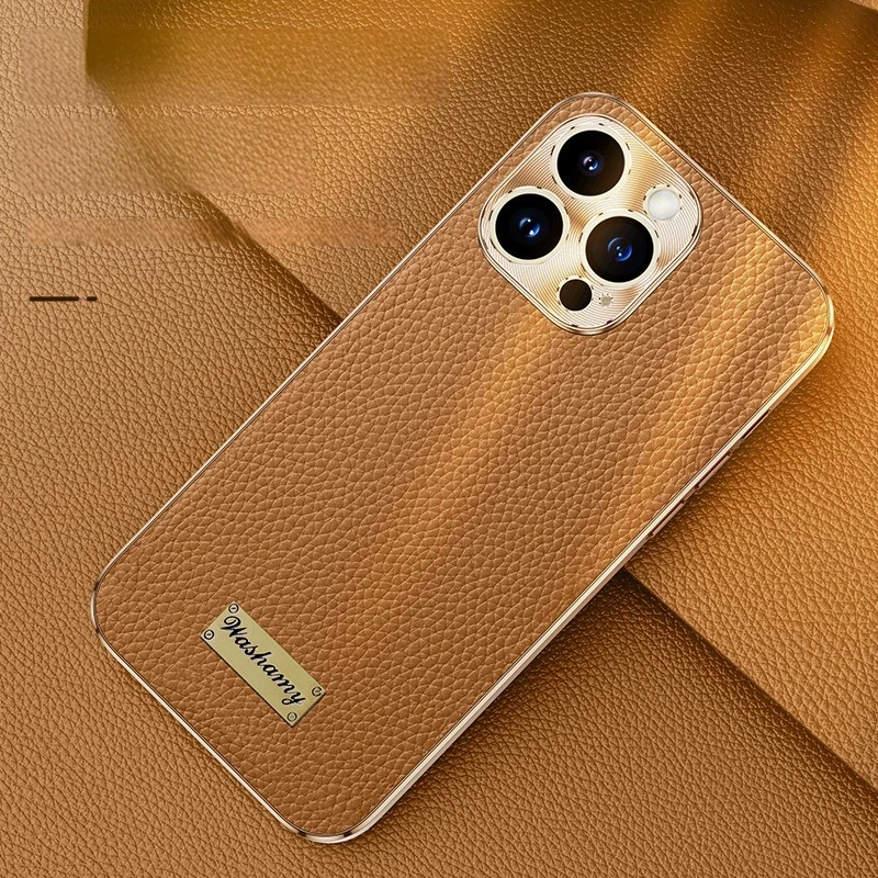 

Solid Color Genuine Leather Phone Case for iPhone Air 17 16 15 14 Plus 13 Pro Max with Mobile Phone Protective Cover
