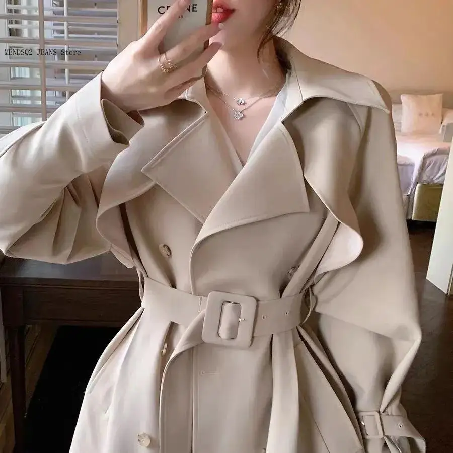 Spring and Autumn Korean Style Trench Coat Women's Mid To Long Length Small and Short British Style Popular Coat