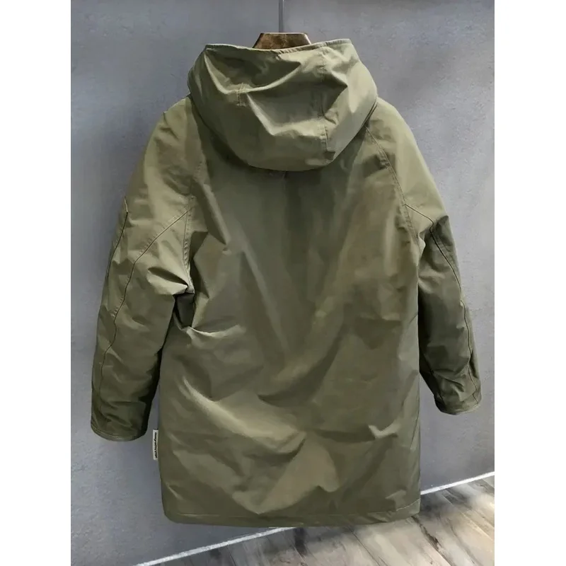 Military Green Cargo Down Jacket Medium Long Winter Thickened Thermal Coat Outdoor Warm Ski Parkas Camp Trekking Storm Suit