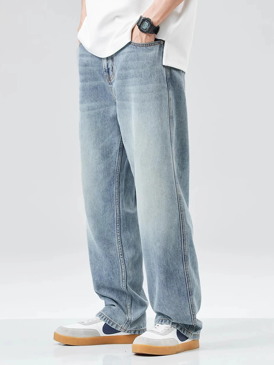 

Kazuki Kuraii Summer 2025 Men's Slim Fit Straight Leg Denim Jeans Trendy Brand Wide Leg Long Pants Cool Feeling