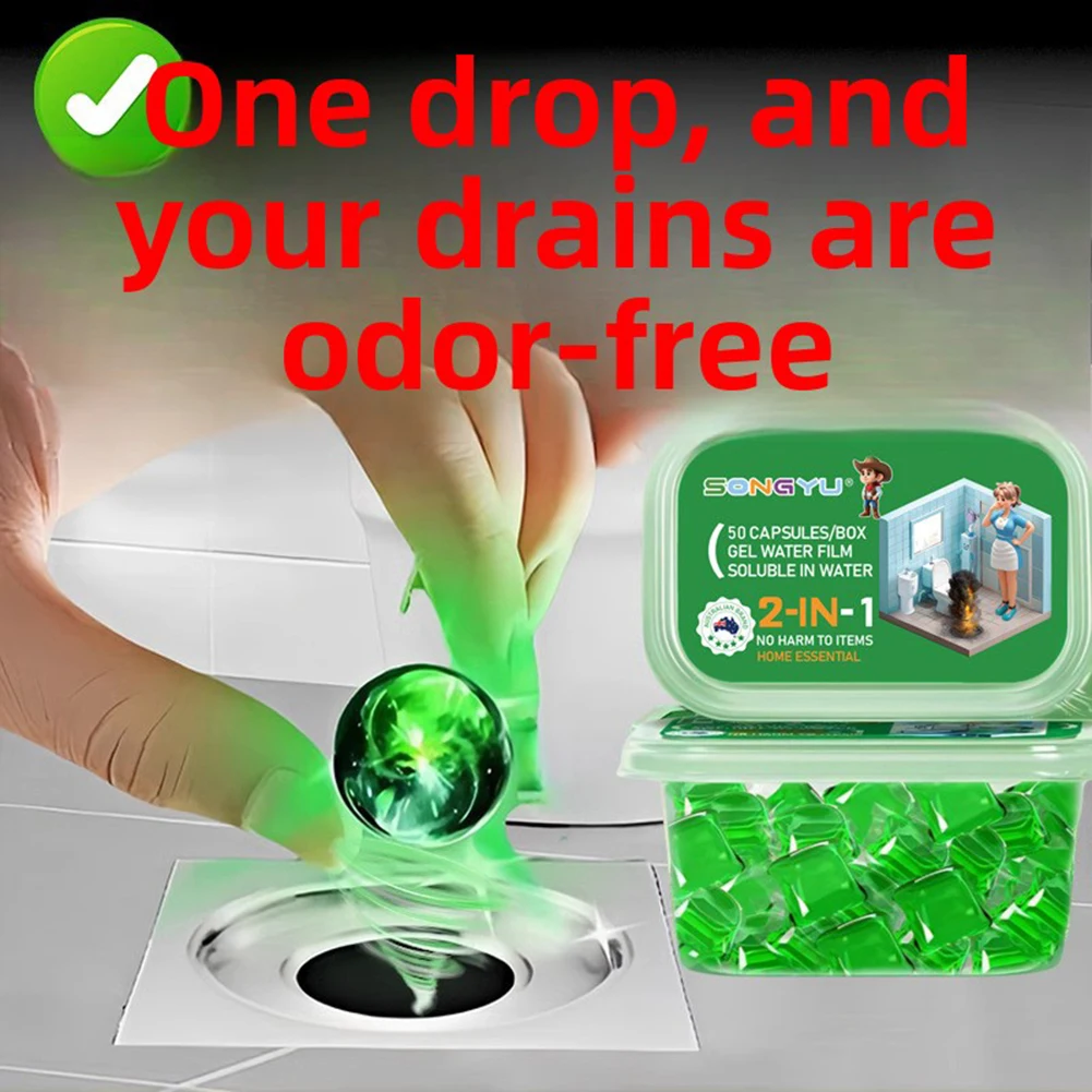 50pcs/ Box Gels Odor Removal Sewer Cleaner Scented Gel Airs Freshener,Drains Gel Water Film Soluble In Water For Sinks
