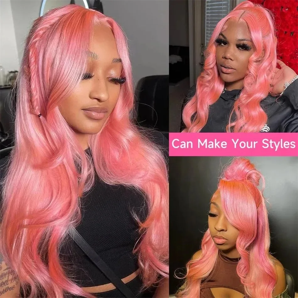 Wig Rambut Asli 100% Model Body Wave Transparan 13x4 13x6 Hd Lace Frontal Pre Plucked Warna Pink Muda Untuk Wanita