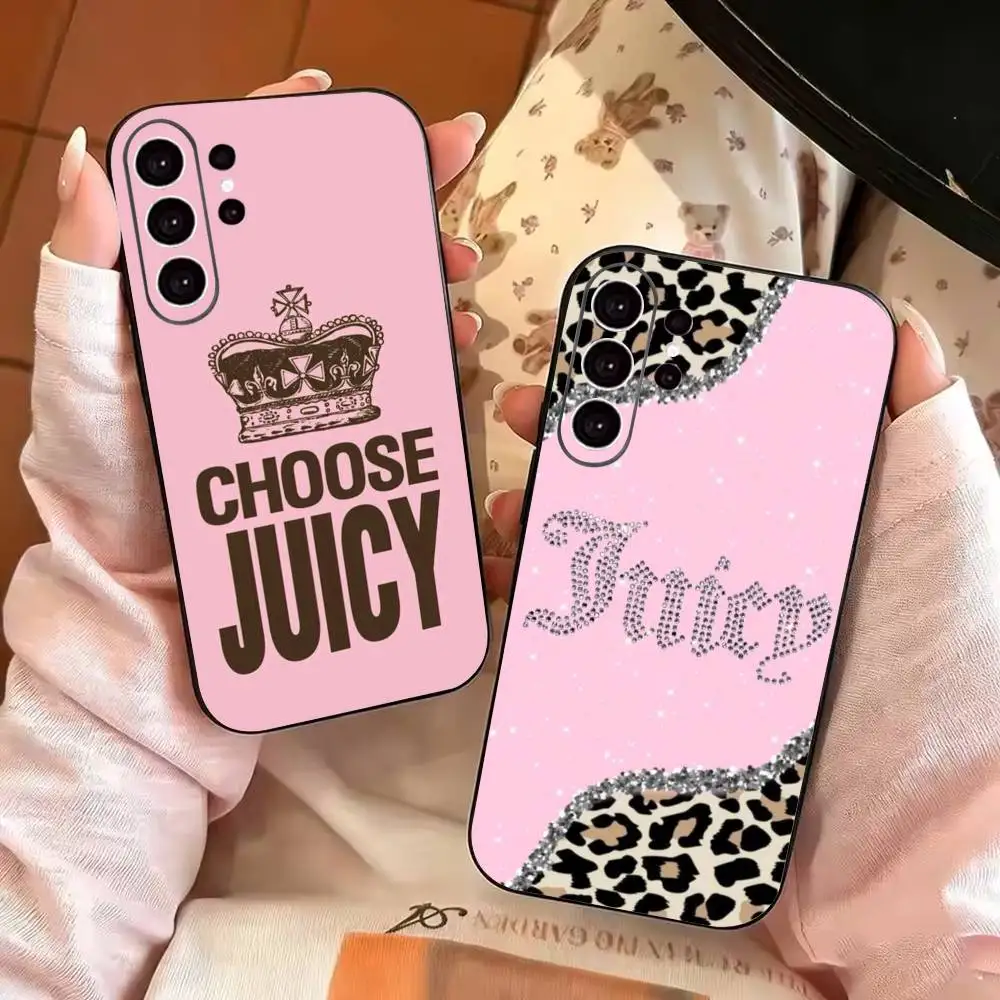 Hot Fashion Juicy C-Couture Phone Case Black Silicone Soft For Samsung S25,S24,S21,S22,S23,S30,Ultra,S20,Plus,Fe,Lite