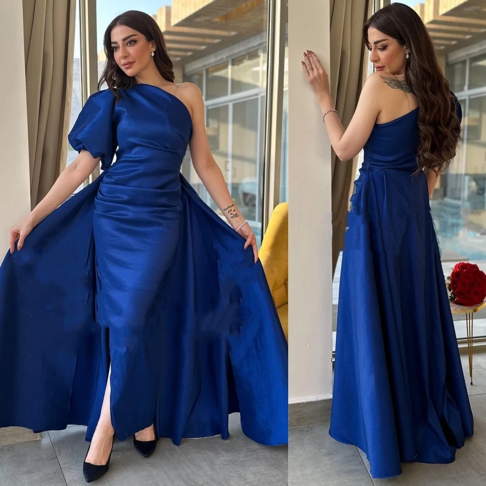 

Customized Satin Draped Birthday A-line One-shoulder Bespoke Occasion Gown Midi es Casual