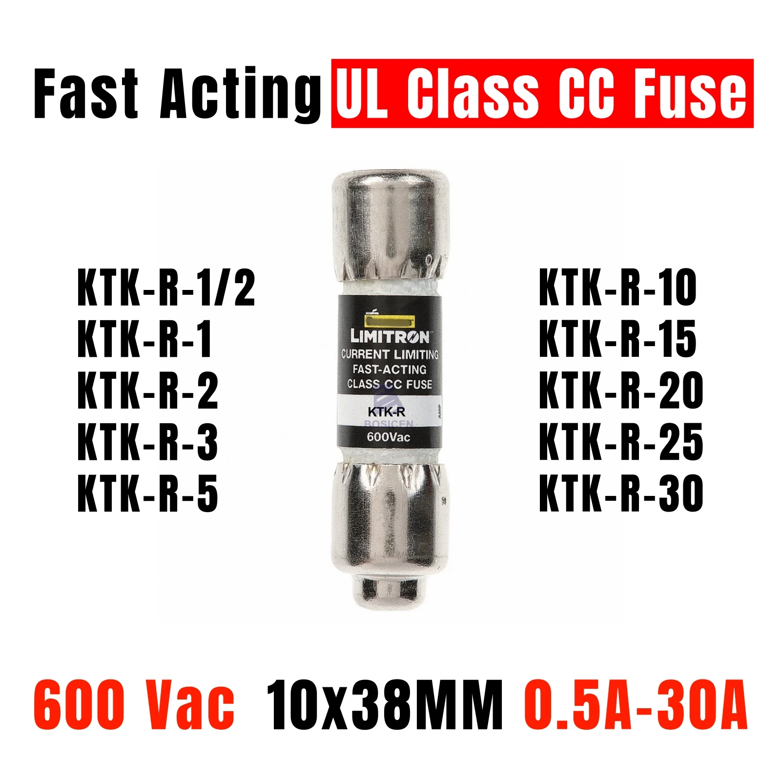 Original Fast Acting Class CC Fuse 600V 10*38 10x38 KTK-R 0.5A 1A 2A 3A 5A 10A 15A 20A 25A 30A KTK-R-0.5-1-2-3-5-10-15-20-25-30