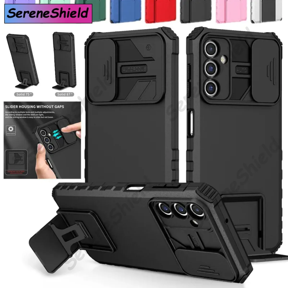 

Armor Case For Samsung Galaxy A15 5G A25 A35 A55 A05 A05S A14 A24 A34 A54 Cover Slide Protective Lens Kickstand Coque Fundas