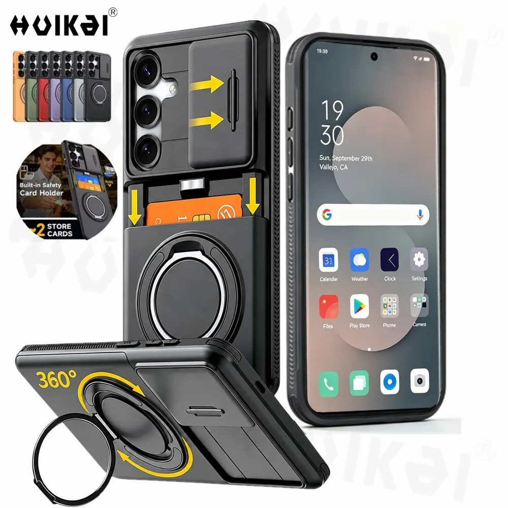 Case For Samsung Galaxy S26 FE S26 Ultra S26 Wallet Card Holder Ring Kickstand Slide Camera Military Grade Protection Phone Case