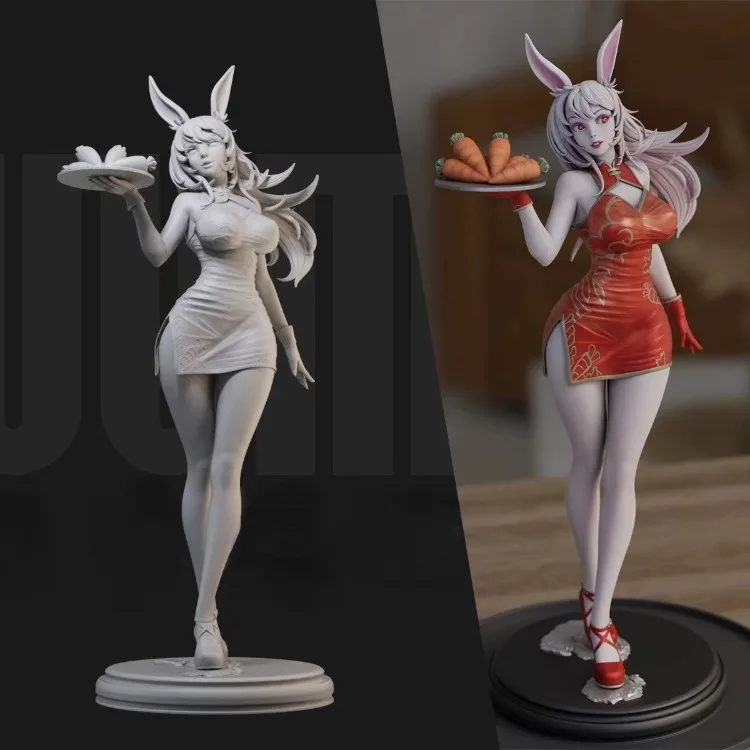 1/24 Scale 75mm Resin Figure Assembly Model Kit Chinese Style Bunny Waiter Hobby Miniature Unassembled Unpainted Free Shipping