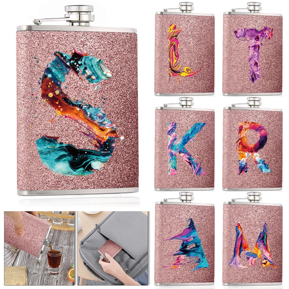 

8oz Portable Wine Jug Durable Alcohol Container Metal Whiskey Bottle Storage Container Drinkware Accessory Paint Letter Pattern