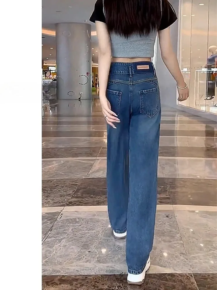 Loose Wide Leg Denim Jeans Women's Thin Ice Silk Loose Straight Leg Pants Autumn New Arrival Durable High Waist Long Pants