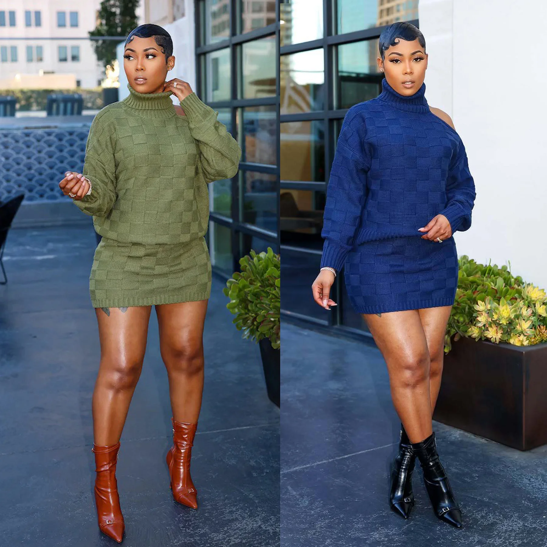 

Вязаное крючком платье, комплекты из 2 предметов с юбкой, 2025 г., женское зимнее сексуальное вязаное платье-свитер, элегантные комплекты из двух предметов, трикотаж