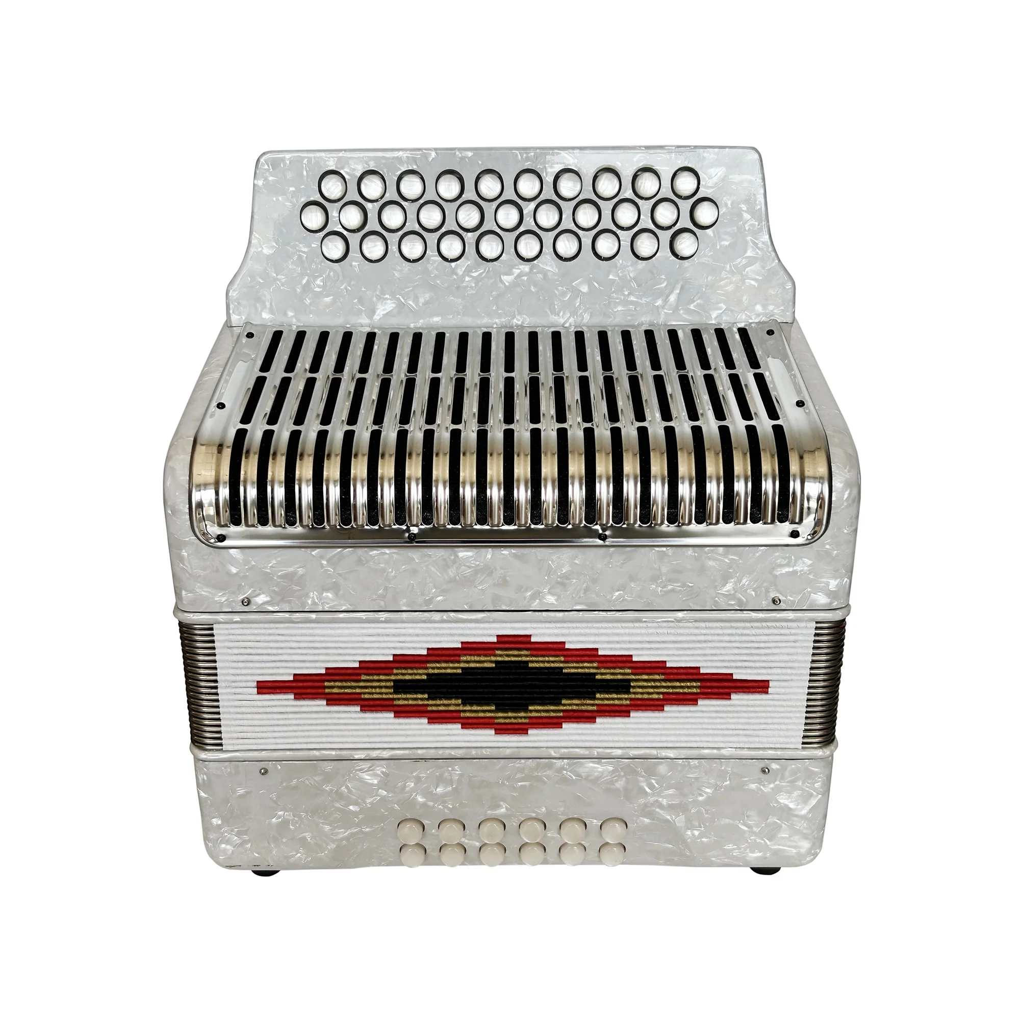 

Professional Diatonic Accordion 31-Button 12-Bass Stainless Steel Grill White Celluloid Body White Buttons JB3112C