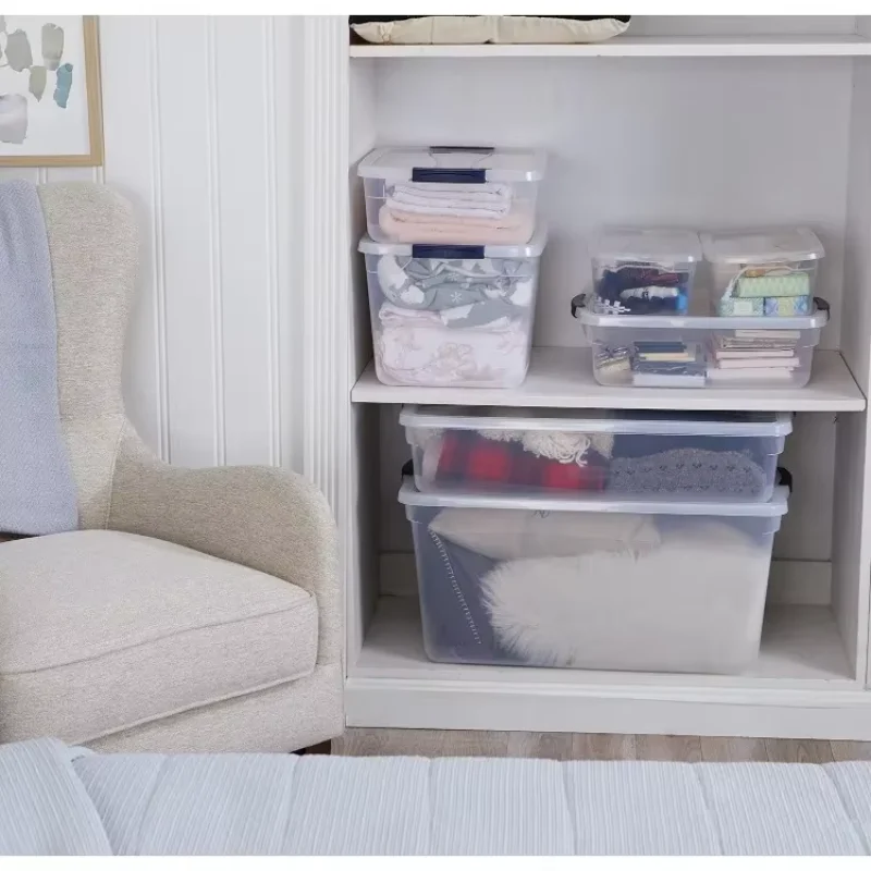 Cleverstore Clear Dorm Variety Pack, Clear Plastic Storage Bins with Built-In Handles to Maximize Storage, Great for Large