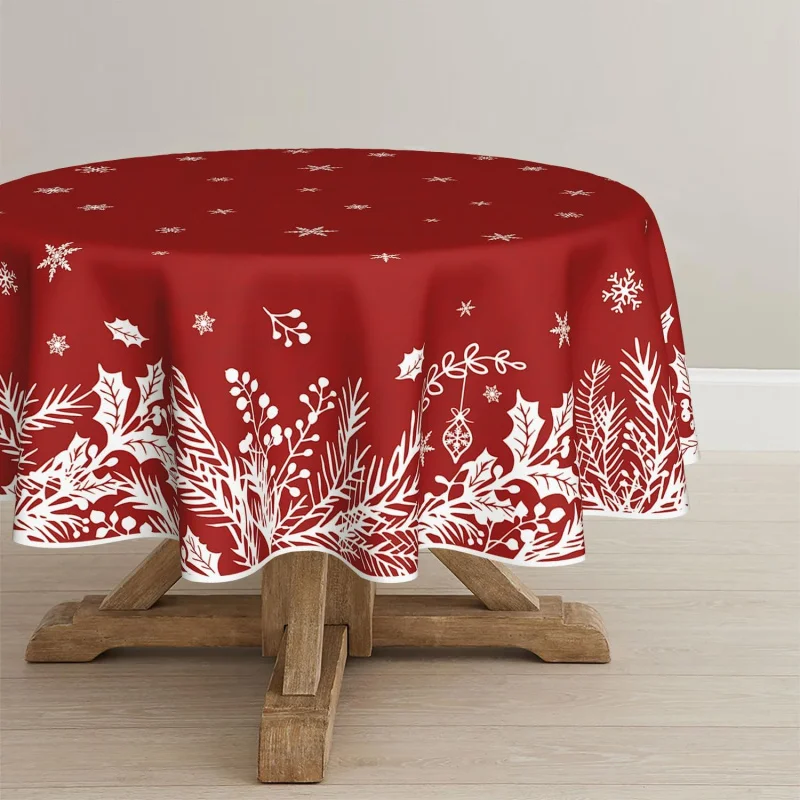 

Christmas tablecloth 60X60cm round flower leaf red party living room kitchen decoration