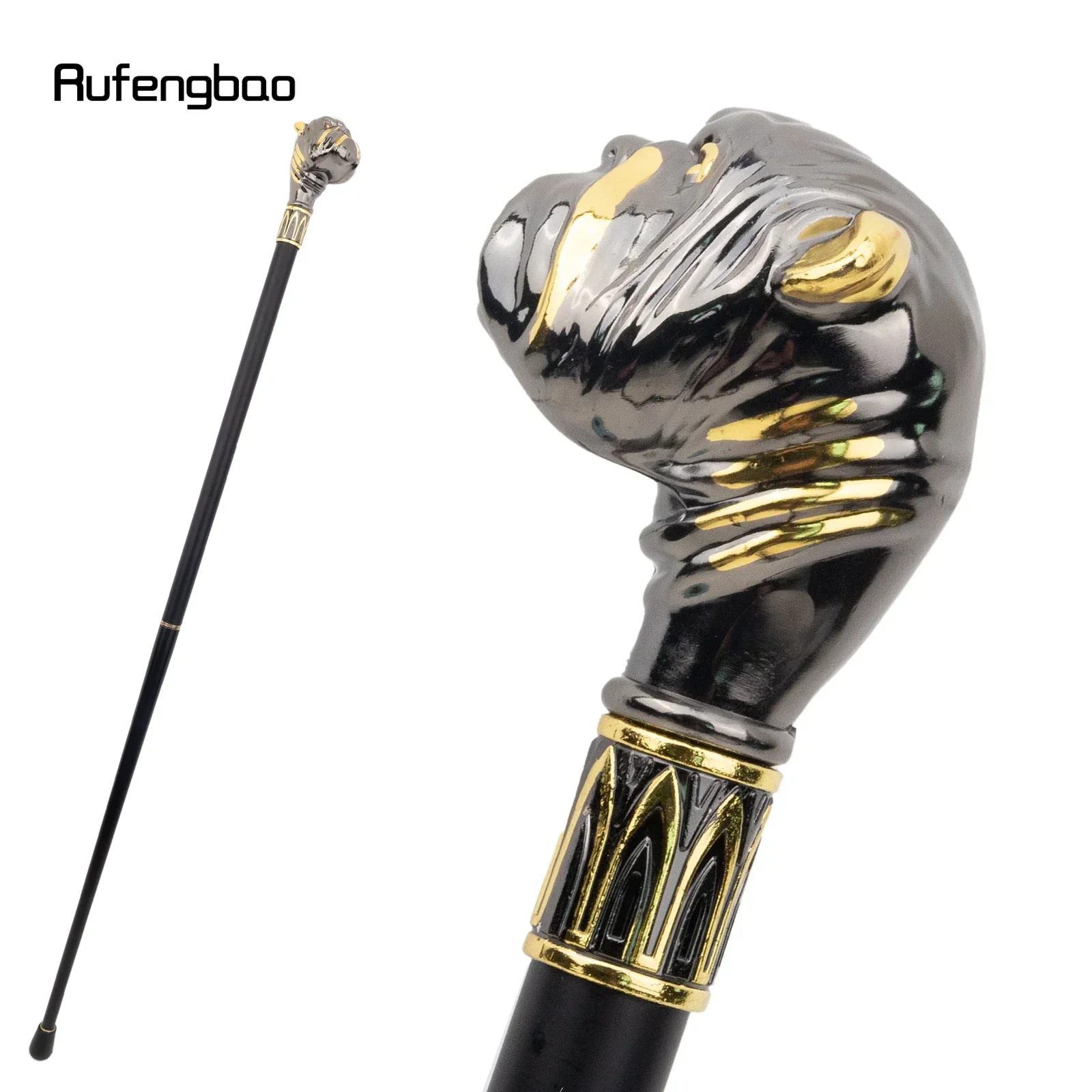 

Golden Black Dog Handle Luxury Pattern Pekingese Stick Party Fashion Walking Stick Decorative Cospaly Cane Knob Crosier 90cm