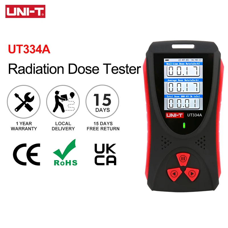 

UNI-T Radiation Dose Tester UT334A Dosimeter Geiger Counter X-ray Beta Gamma Detector Radiometer Audible Alarm